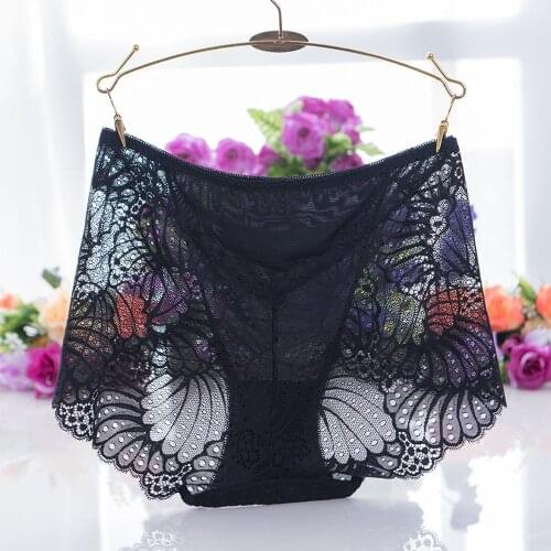 Womens Panties Plus Fat Plus Size Transparent Lace Underwear Sexy Ladies High Waist Underwear Feather Pattern Covered Hip Mesh
