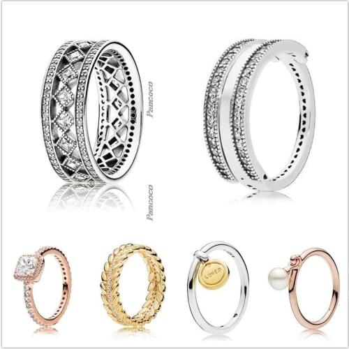 Authentic 925 Sterling Silver Rose Gold Four Claw Timeless Elegance Crystal Rings For Women Wedding Party Gift Fashion Jewelry