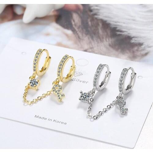 1pcs Personality Double Ear Hole Earrings Zircon One Piece Earrings Gold Plated One Piece Earline Womens Party Jewelry