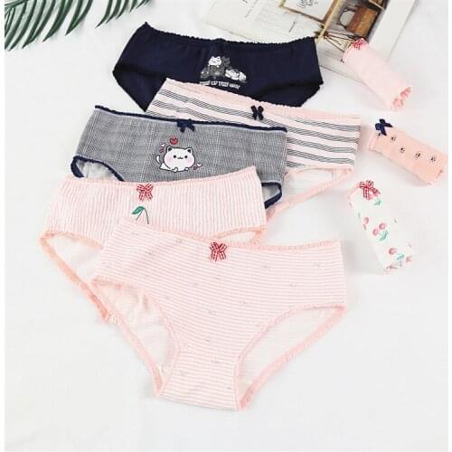 1PC Womens Underwear Large Cotton Girls' Pants Head Sexy Bow Briefs Middle Waist Hip