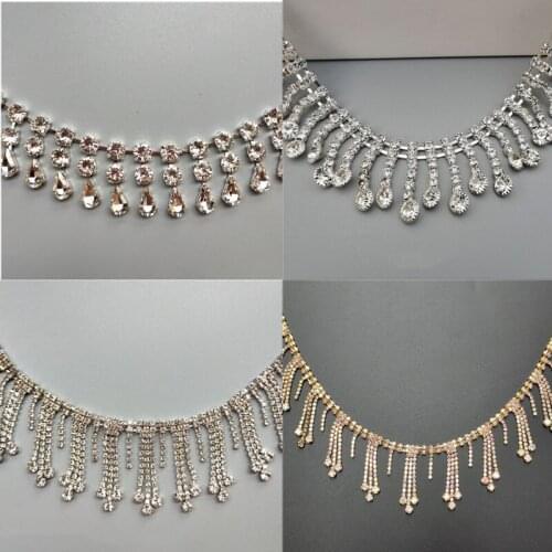 1 Yard Short Tassel Pendant Rhinestone Trim Fringe Crystal Metal Chain For Clothes Dress Bag Shoes Accessories Decoration