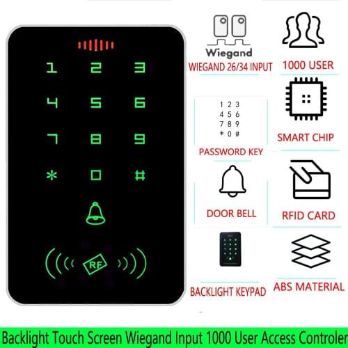 13.56Mhz RFID Backlight Wiegand Input Touch Screen Proximity Card Keypad Access Control EM MF Card Reader Door Gate Lock Opener