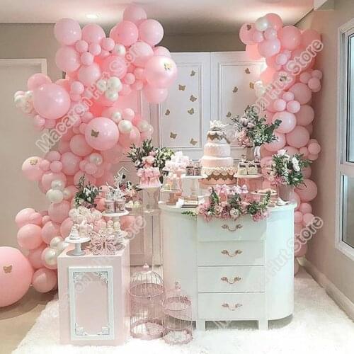 171pcs Macaron Pink Wedding Birthday Party Backdrop Baby Shower Peal White Decoration Celebration Dinner Balloon Garland Kits