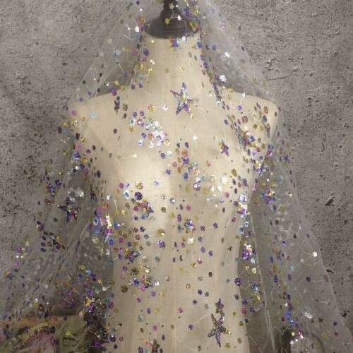 2Yard New French Sequined Lace Fabric Border Embroidery Flower Wedding Dress DIY Sewing Accessories