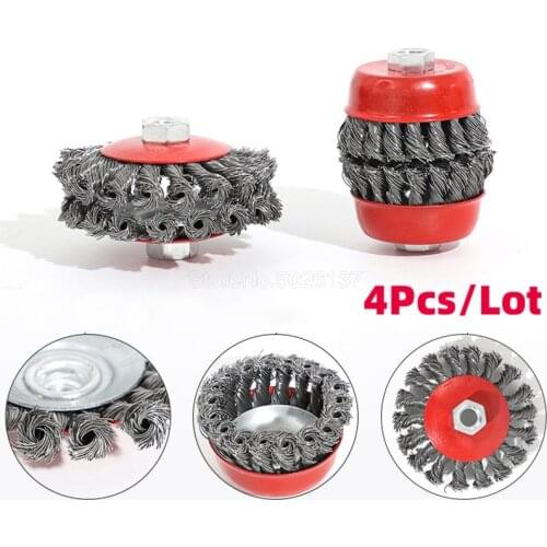 4Pcs Knotted Twisted Bowl Brush Cup Power Flat Head Set Angle Grinder Rust Paint Wire Twist Knot Steel Wheel Removal Disc