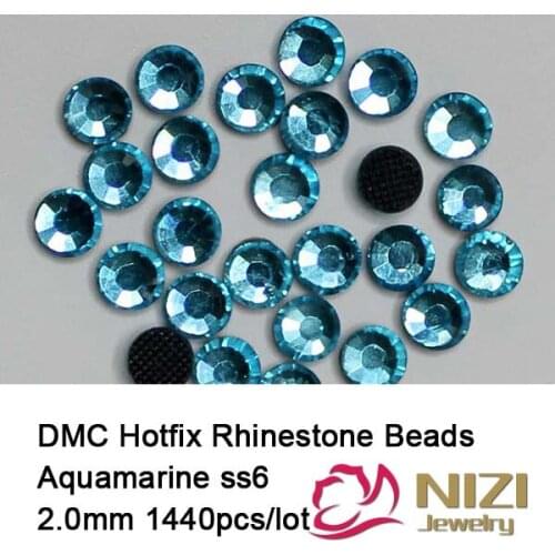 Free Shipping! 1440pcs/Lot, ss6 (1.9-2.1mm) High Quality aquamarine color DMC Iron On Rhinestones / Hot fix Rhinestones