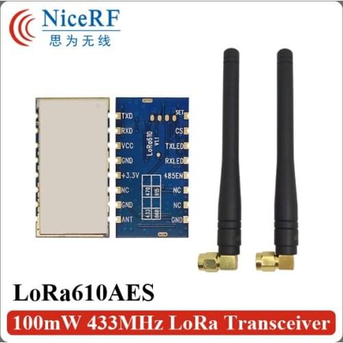 2PCS Lora610 AES-100mW +rubber antenna 433mhz AES Encrypted 5KM Wireless Transceiver Data Transmission Module SX1276/SX1278