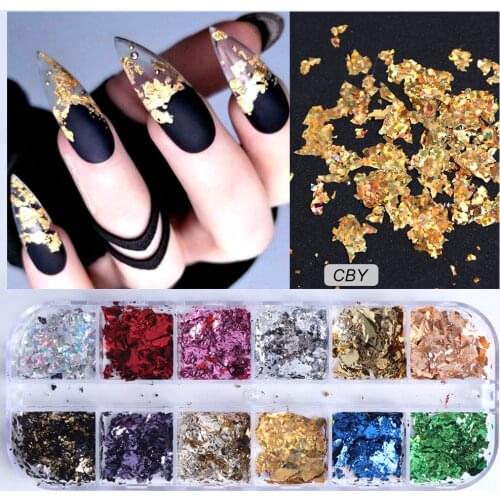 Nail Art Glitter Platinum Shredded Paper Gold and Silver Paper Foil Nail Art Accessories 12 Color Nail Glitter 2021 New Style