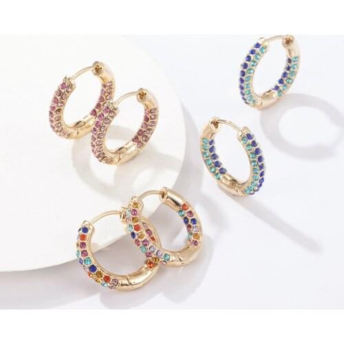 Bohemia Multicolor CZ Cubic Zirconia Round Hoop Earrings Geometric Circle Copper Crystal Vintage Ethnic Wedding Jewelry