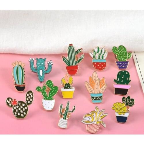 Cactus Plant Flowers Brooch Bag Alloy Shirt Bag Pins Badges Enamel Broches for Men Women Badge Pins Brooches Jewelry Accessories