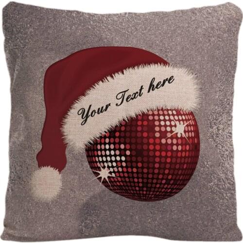 Personalized Text Throw Pillow Case Disco Ball With Christmas Hat Printing Pillowcase Home Gifts Decoration Cushion Cover