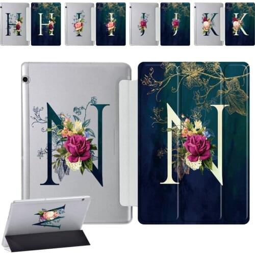 Tablet Cover Case for Huawei MediaPad T5 10 10.1" - Initial Name PU Leather Stand Tri-fold Cover Case for MediaPad T3 10 9.6"