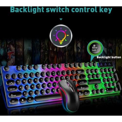 D290 English USB Interface Colorful LED Backlight Wired 104 Keys Punk Keycap Mechanical Keyboard Mouse Set for PC Laptop