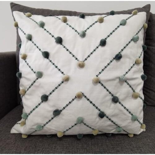 Natural Luxury Cotton Decorative Cushion Cover Square Throw Pillowcase with Pompons For Home Gift From Factory