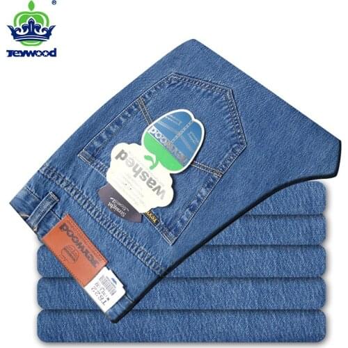 JEYWOOD Mens Jeans 100%Cotton Fashion Spring Summer Business Trousers Classic Style Brand Denim Pants Male Large size 40 42