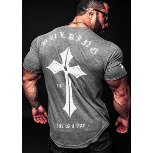Mens Run Jogging Sports Cotton T-shirt Man Gym Fitness Bodybuilding Short sleeve t shirt Male Workout Training Tee Tops Clothing