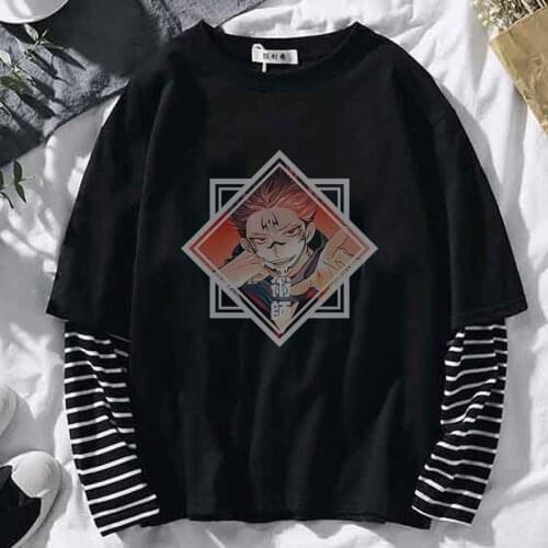 Anime Jujutsu Kaisen Long Sleeve Hip Hop T Shirt for Men Women Harajuku Tshirt False Two Pieces Tee Korean Clothes Anime Tops