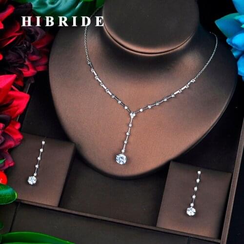 HIBRIDE Long Small Dubai Cubic Zircon Jewelry Sets For Women Wedding Accessories Necklace Set Bijoux Femme Ensemble N-699