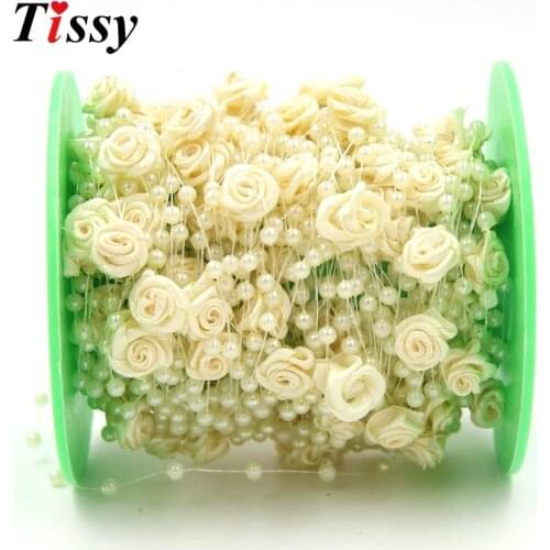 5 Meters/Lot Fishing Line Artificial Pearls Beads Chain Garland With Flowers For Wedding Bridal Bouquet Flower Decoration Supply