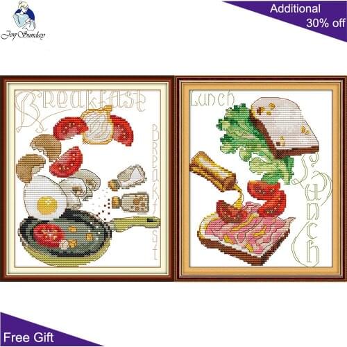 Joy Sunday Breakfast Lunch Cross Stitch J465J466 14CT 11CT Counted and Stamped Breakfast Lunch Needlework Cross Stitch kits