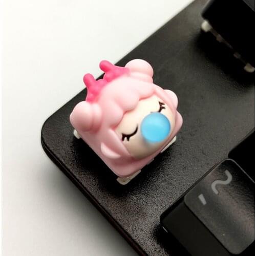 Handmade Resin Keycap Compatible Cherry MX Switches Keycap Individuality Cartoon Gaming Keycaps for Little Girl Blowing Bubbles