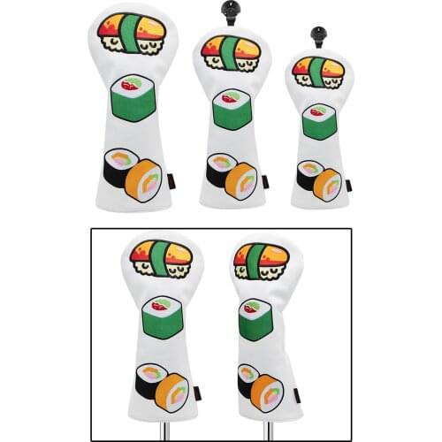 3Pcs Golf Wood Head Cover Sushi Print Driver Clubs Headcover Guard Utility