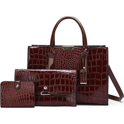 3PCS Women Bag Set Fashion PU Leather Ladies Handbag Solid Color Crocodile Quality Messenger Bag Shoulder Bag Wallet Bags 2020