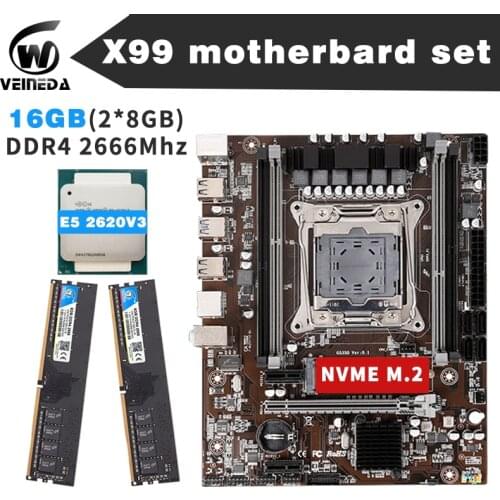 X99 Motherboard Set CPU XEON E5 2620 V3 lga 2011-3 X99 D4 DDR4 With 2pcs X 8GB = 16GB 2666MHz DDR4 PC4 Memory