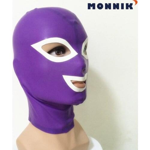 MONNIK latexPurple Latex Mask Sexy Lady White Striped Headgear Party Wear Club Clothing Accessories Role Playing