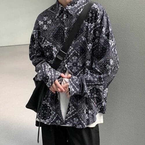 Mens Long Sleeve Print Shirt Cashew Flower Shirt Loose Casual All-match Shirt Autumn Tide Brand Ins Korean Style Trendy Jacket