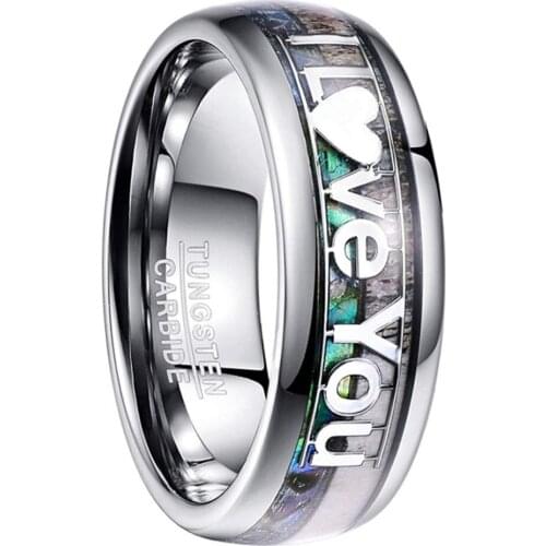 8mm Men Rings Stainless Steel Abalone Shell Inlay I LOVE YOU Wedding Engagement Rings Anniversary For Men Jewelry