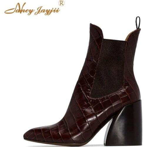 Nancyjayjii Womens Adult Boots Solid Patent Leather Ankle Sleeve Pointed Toe Short Plush Ultra High Square Heel Mature Simple