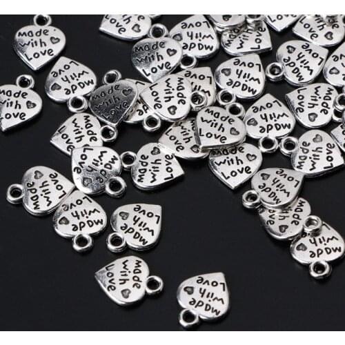 Lot 50 MADE WITH LOVE CZ Heart Charms Pendants Necklace Beads DIY