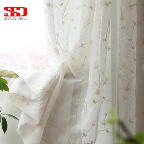 Pastoral Embroidered Linen Tulle Curtains for Living BedRoom Pastoral White Tulle Decoration Salon Fabric Drapes Window
