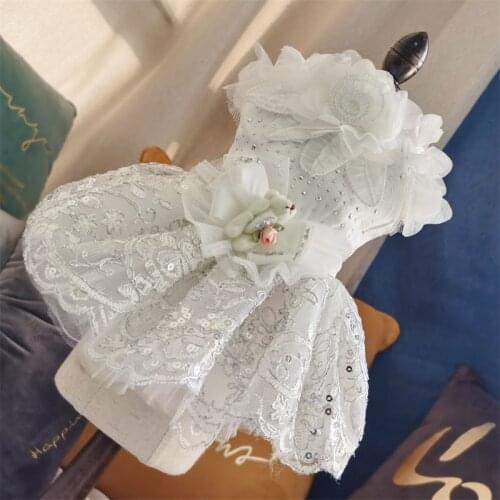 Dog Cat Wedding Dress Flowers Bow Design Pet Puppy Princess Dresses Party Apparel For Dogs Skirts