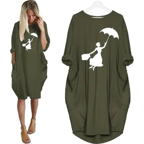 Dropshipping Woman Pocket Girl Umbrella Print Women Dresses Vestidos Harajuku Female Dress Party T Shirt Dress Woman