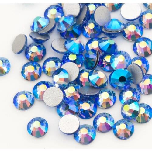 QIAO Light blue AB Crystal Glass SS16 SS20 Nail Art On Rhinestone/Non Hot Fix Rhinestones For Clothes Decoration Gem