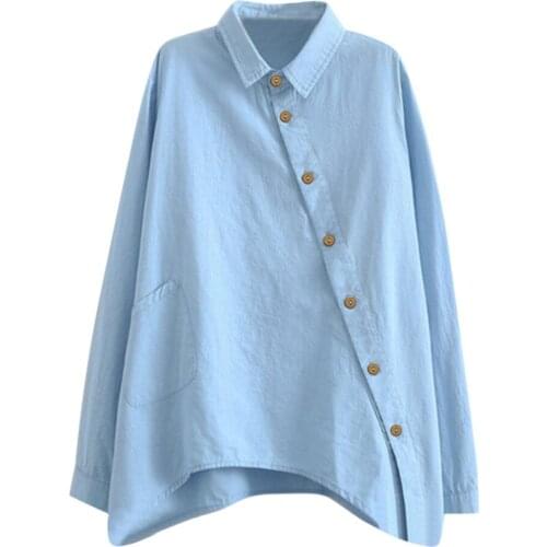 Plus Size Cotton White Blouse Shirts Autumn Long Sleeve Women Blouses And Tops Solid Color Office Casual Shirts Chinese Blusas