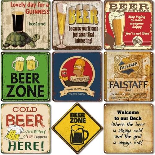 Retro Beer Zone Square Metal Plate Tin Sign Vintage Pub Bar Wall Decor Plaques Personalized Beer Poster Home Decoration Signs