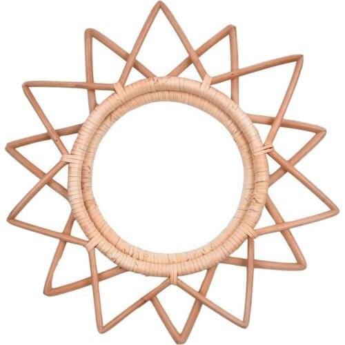 Rattan Round Wall-Mounted Mirror Frame Nordic Natural Vine Handmade Mirror Frame Living Room Wall Hanging Ideas, for Living Room