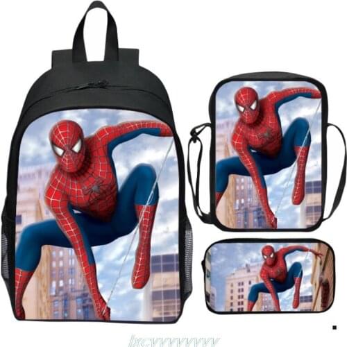 Disney Cartoon SpiderMan Backpack 16inch Children Backpack For School Students Boys Girls School Bookbag Grade 3-6 3pcs/set