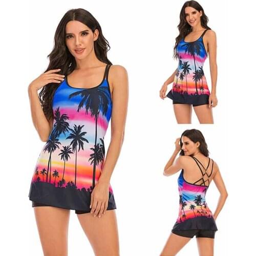 Plus Size Tankini Swimsuit Push Up Bandage Cross Bikini Set Sexy Two Pieces With Boy Short Separate Large Size Bather Swimwear