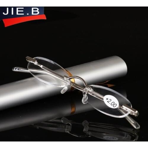 Rimless Slim Portable Reading Glasses Women Men Ultralight Resin Lenses Elderly Watch Folding Presbyopic Eyeglasses Diopter