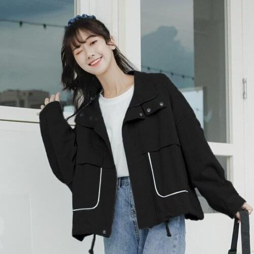 Trench Coat Womens 2021 Spring Autumn New Workwear Zipper Jacket Female Loose Student Ladies Ins College Style Short Top A275