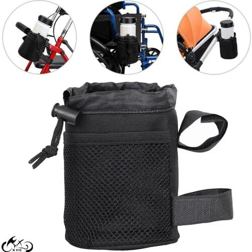 Universa 1.2" Black Handlebar Drink Cup Bottle Pocket Holder For Bicycle Scooter Wheelchair Walker