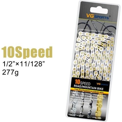 6/7/8/9/10/11 Speed Bicycle Pieces Bike Accessories MTB Road Bike Bicycle Chain Half-Hollow 116Links Gold+Silver