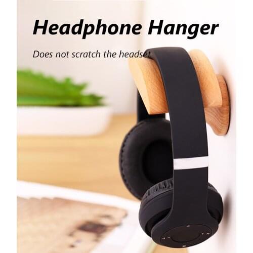 Headphone Hanger Holder Wall Mount Headset Display Stand Bracket Hanging Hook Solid Beech Wood Earphone Rack Accessories