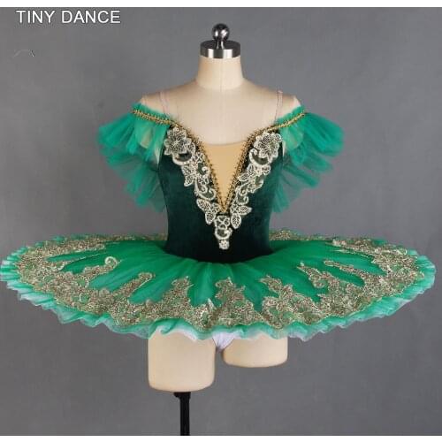 Green Velvet Professional Ballet Dance Tutu Classical Tutu Ballet Costumes for Girls and Women Solo Dress Pleated Tutus BLL417