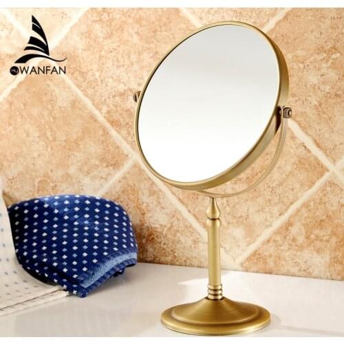 Bath Mirrors 8 Inch Round Wall Mirror Table Magnifying Mirrors Makeup Cosmetic AntiqueDouble Side Brass Mirror for Bathroom 728F