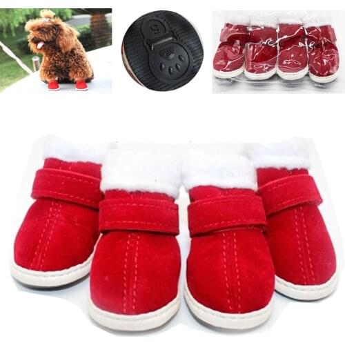 Pet Winter Warm Shoes Boots Winter Trendy Warm Red White Lambskin Pet Shoes Anti-slip Sneakers Sports Shoes Breathable Booties